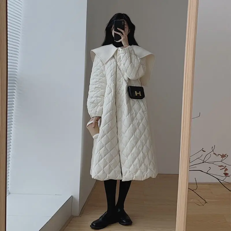 2022 Winter New Mid-length Cotton-padded Clothes Women's Doll Collar Thickened Cotton-padded Jacket Fashion Design Coat