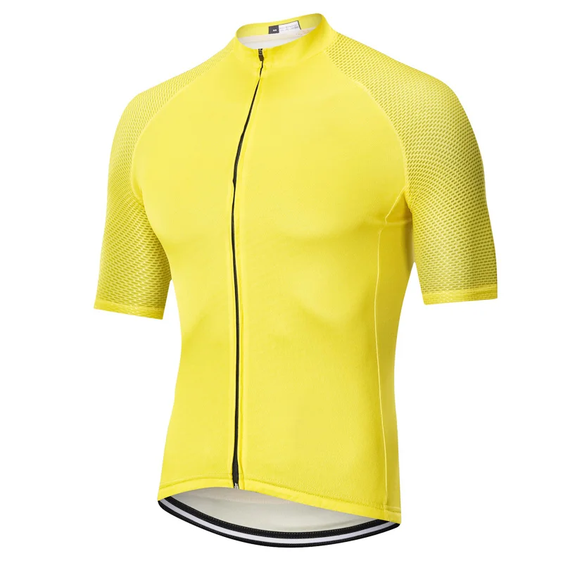 

Top Quality Yellow Short Sleeve Cycling Jersey Pro Team Men Cut With Newest Seamless Process Road Mtb Jersey Shirt