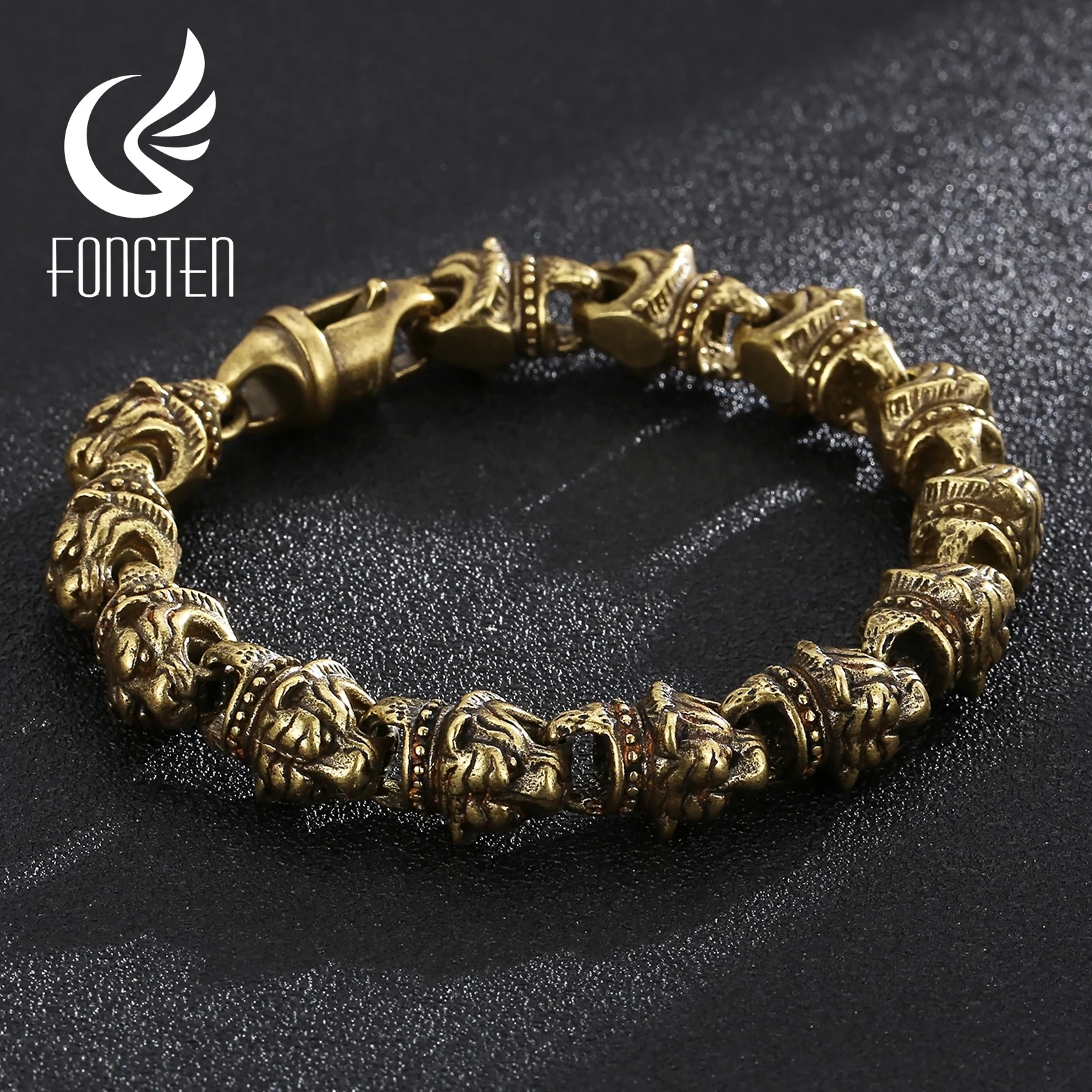 

Fongten Retro Charm Tiger Men's Bracelet 9.0 Inch Wristband Stainless Steel Punk Animal Trendy Jewelry