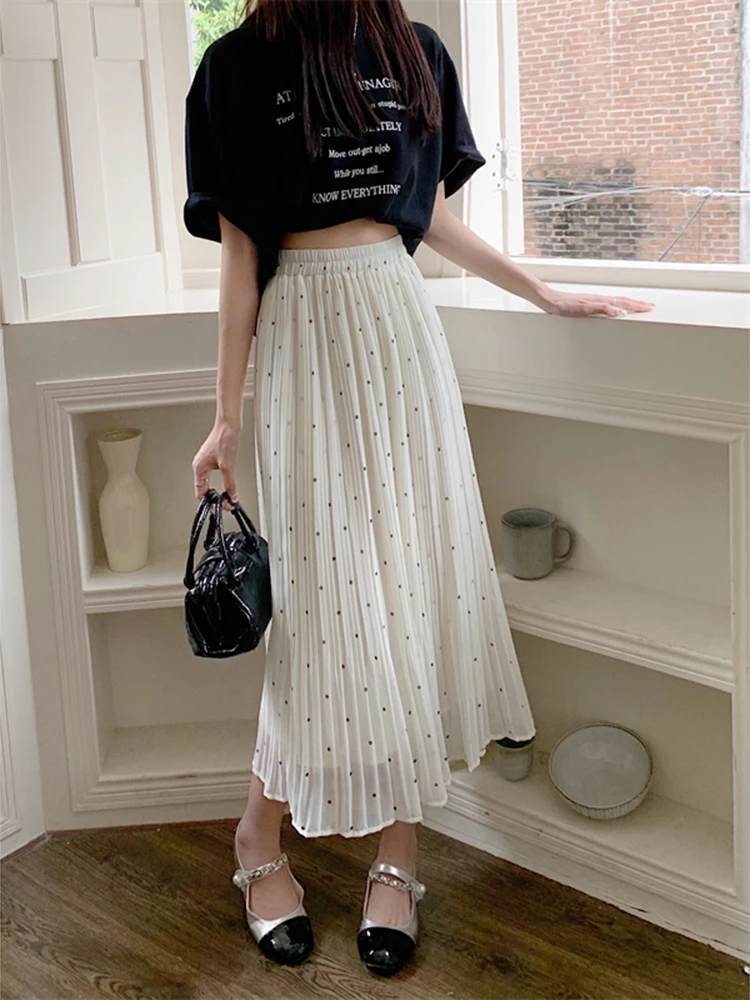 Летняя плиссированная юбка в горошек женские эластичные драпированные длинные
