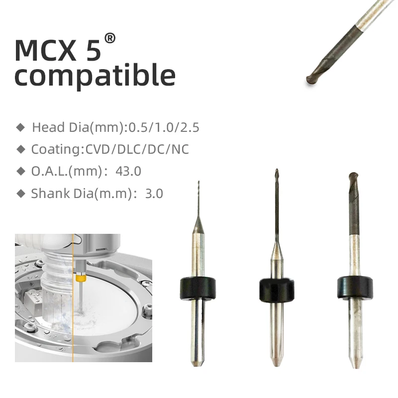 Sirona MC X5 DC/DLC Milling Burs Compatible with Sirona MCX5 Zirconia CADCAM for Milling Dental Zirconia/PMMA/Emax block