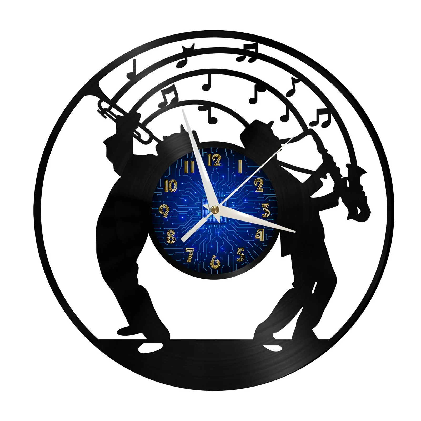 

Two men playing music Vinyl Record Wall Clock for Kitchen Wall Decor Wall Art