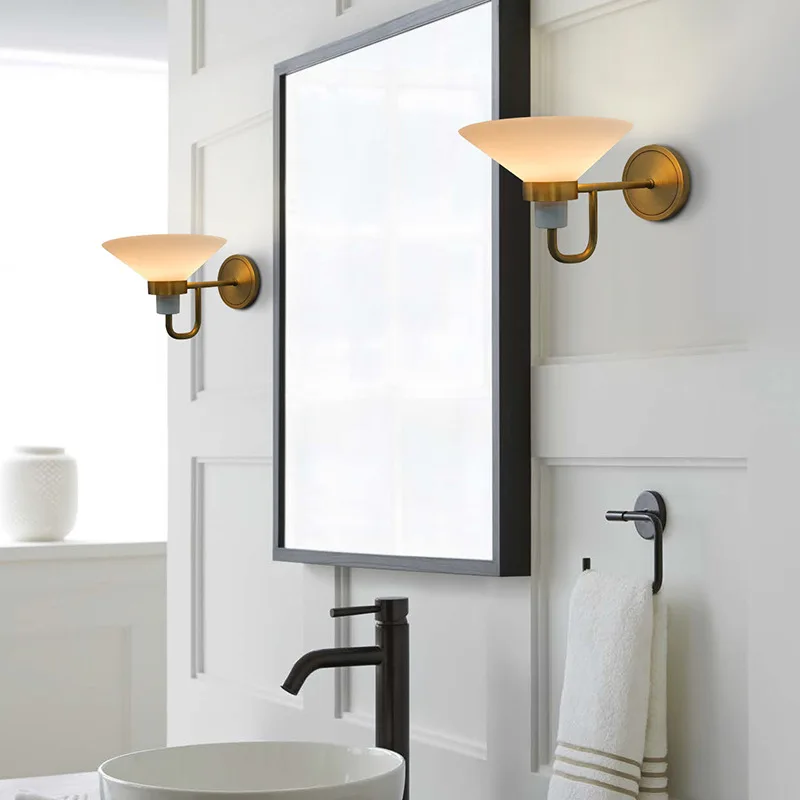 

Brass Wall Light With Glass Lamp shade Modern Wall Lamp Bedside Glass Wall Lighting Bathroom Mirror Sconce