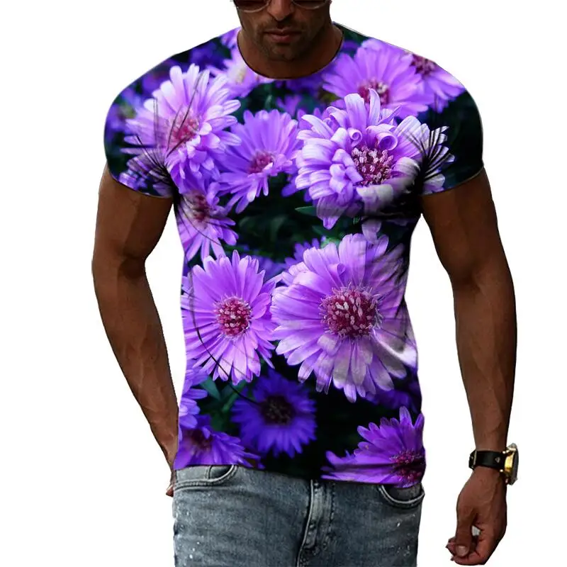 

Summer Fashion Trend Flowers Graphic T Shirts For Men Casual 3D Print Tee Hip Hop Harajuku Personality Round Neck Short Sleeve