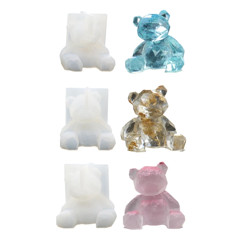 

Q0KE 3D Geometry Little Bear Shape Epoxy Silicone Crystal Mold Table Soft Ceramic Plaster Ornament Diy Crafts Decoration