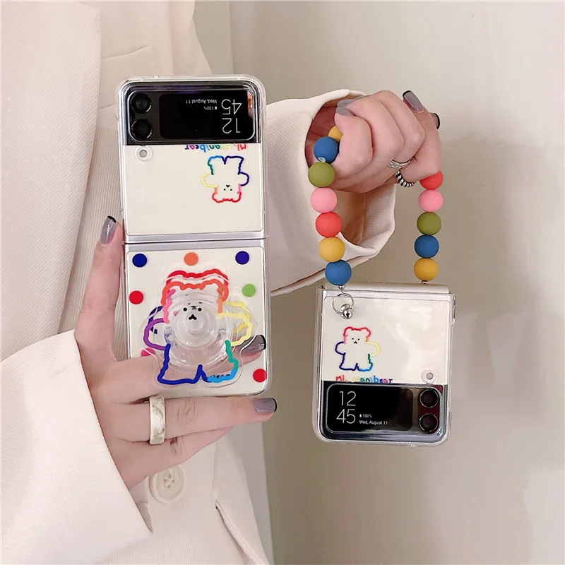 

Cute Cartoon For Samsung Galaxy Z Flip 4 3 5G Phone Cases Bracelet Holder Clear Hard PC Cover Phone Cases For Samsung Z Flip 1 2