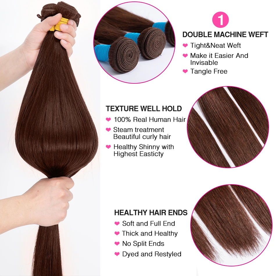 Прямые волосы с коричневой косточкой #4 бразильские человеческие для плетения