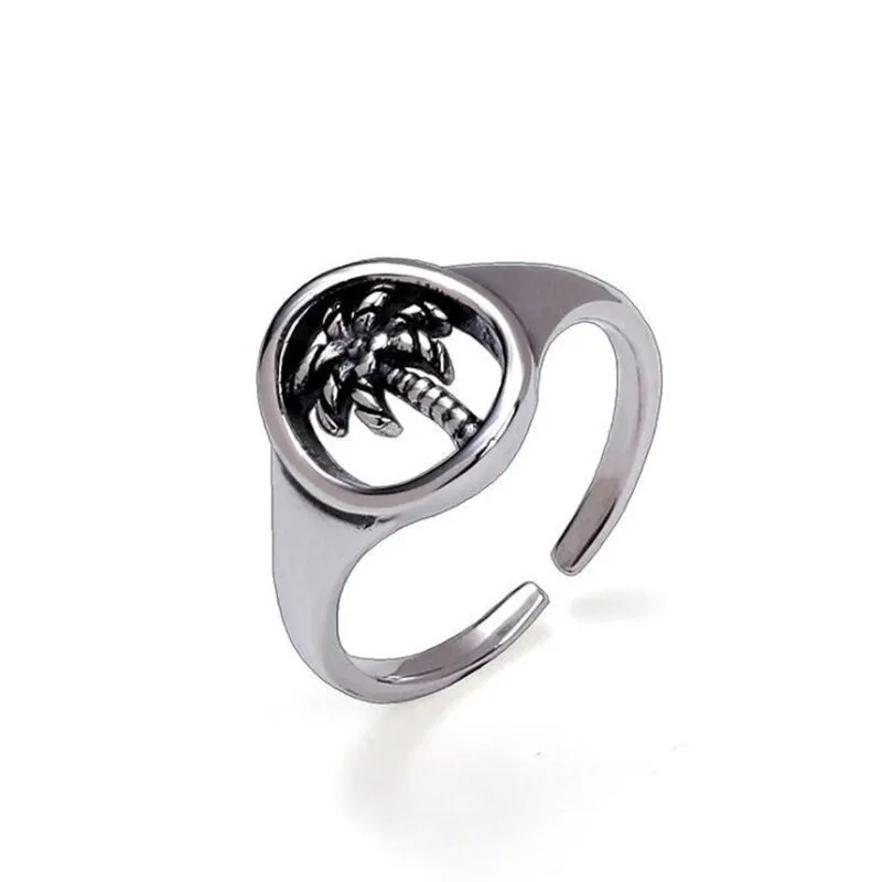 

Retro Coconut Tree Thai Silver Rings For Woman Silver Color Ring Fashion Girl Accessories Wholesale Items For Business