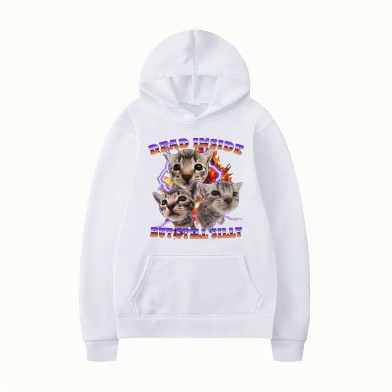Dead Inside But Still Silly Funny Cat Meme Hoodie for Men Woman Vintage Harajuku Fashion Oversized New in Sweatshirts Pullover
