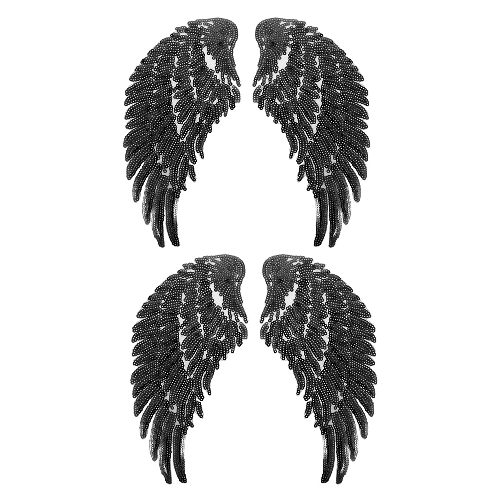 

2 Pairs Angle Wing Patch Sequin Clothes Patch Iron-on Style Applique DIY Clothes Supply