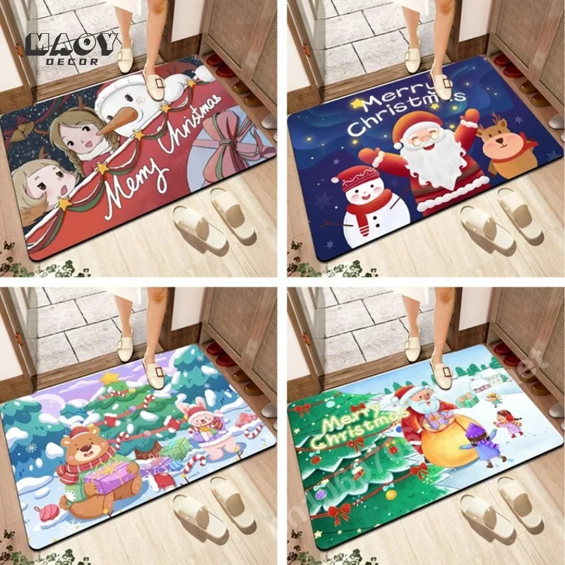 

Cartoon Christmas Floor Mat for Kitchen Bathroom Anti-skid Doormat Living Room Sofa Tables Rugs Bedside Carpet Xmas Home Decor