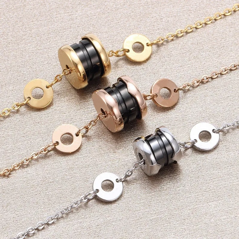 

Black and White Ceramic Bracelet Titanium Steel Small Waist Bangles Lucky Shaft Valentine's Day Jewelry Gift