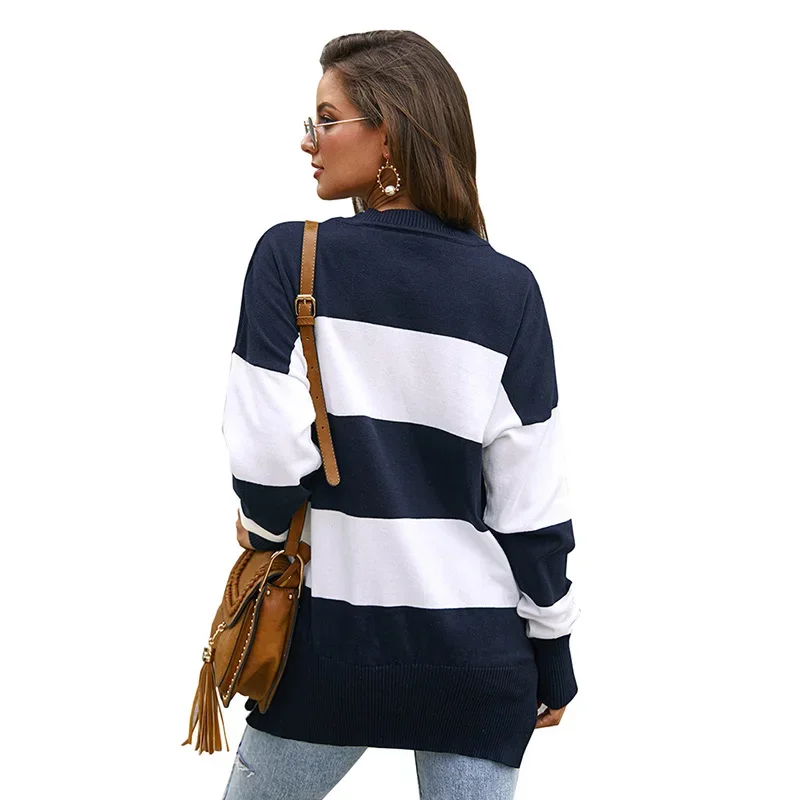 Женский винтажный свитер повседневный модный шерстяной топ в полоску Осень-зима