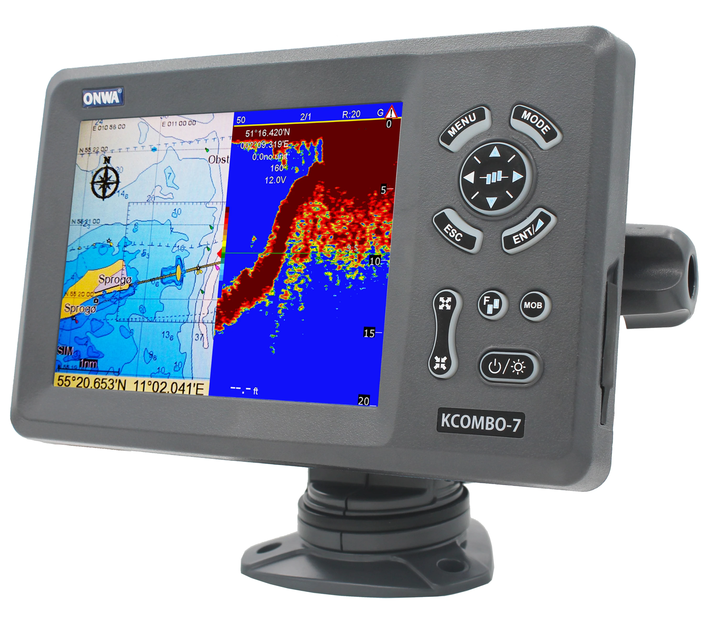 Фото ONWA KCombo-7 7-дюймовый цветной ЖК-дисплей GPS-карта плоттер навигатор спутниковый комбинированный с эхолотом для рыбалки эхолот №1