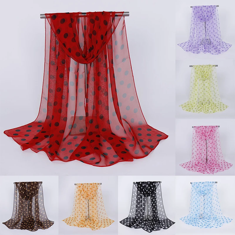 

Chiffon Polka Dot Scarves 160*50cm Sunscreen Long Shawls Women Soft Wrap Scarf Shawl Beach Scarves Vintage Travel Scarf Hijab