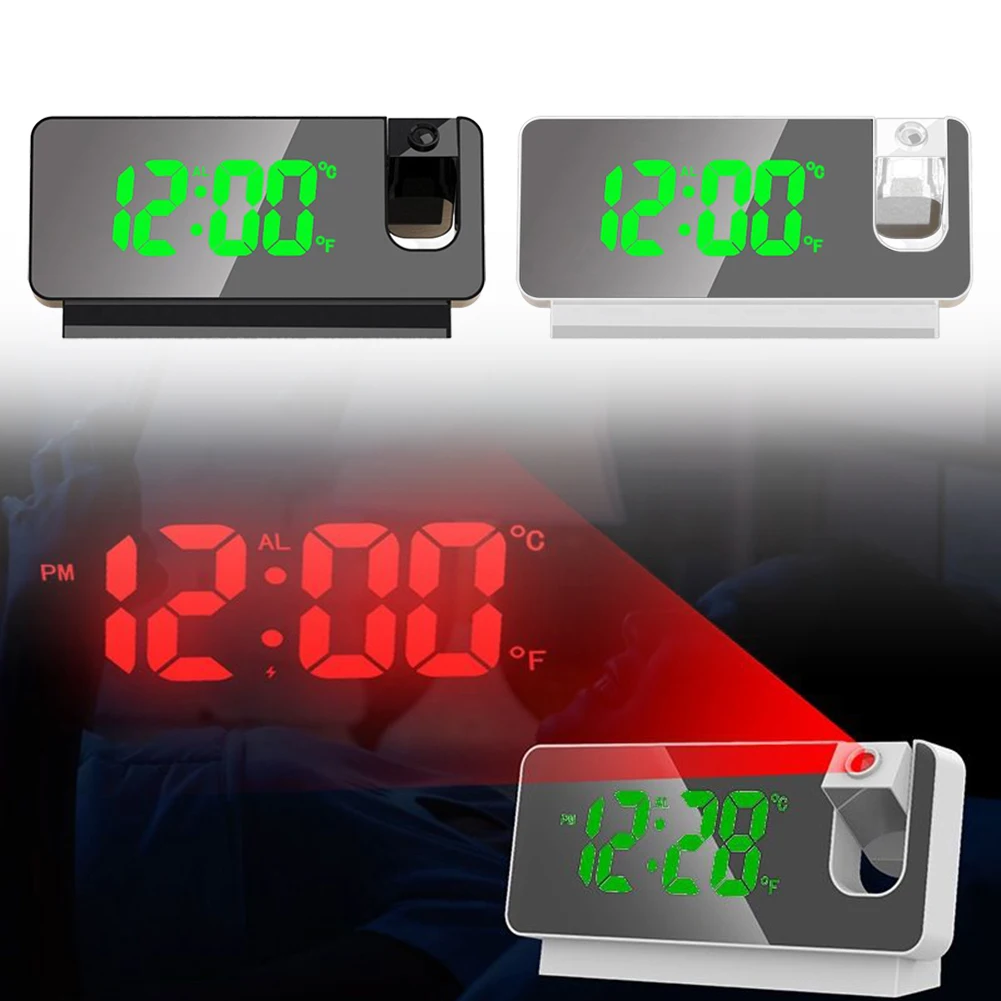 

FM Radio LED Digital Smart Alarm Clock Watch Table Electronic Desktop Clocks USB Wake Up Clock With 180° Time Projection Snooze