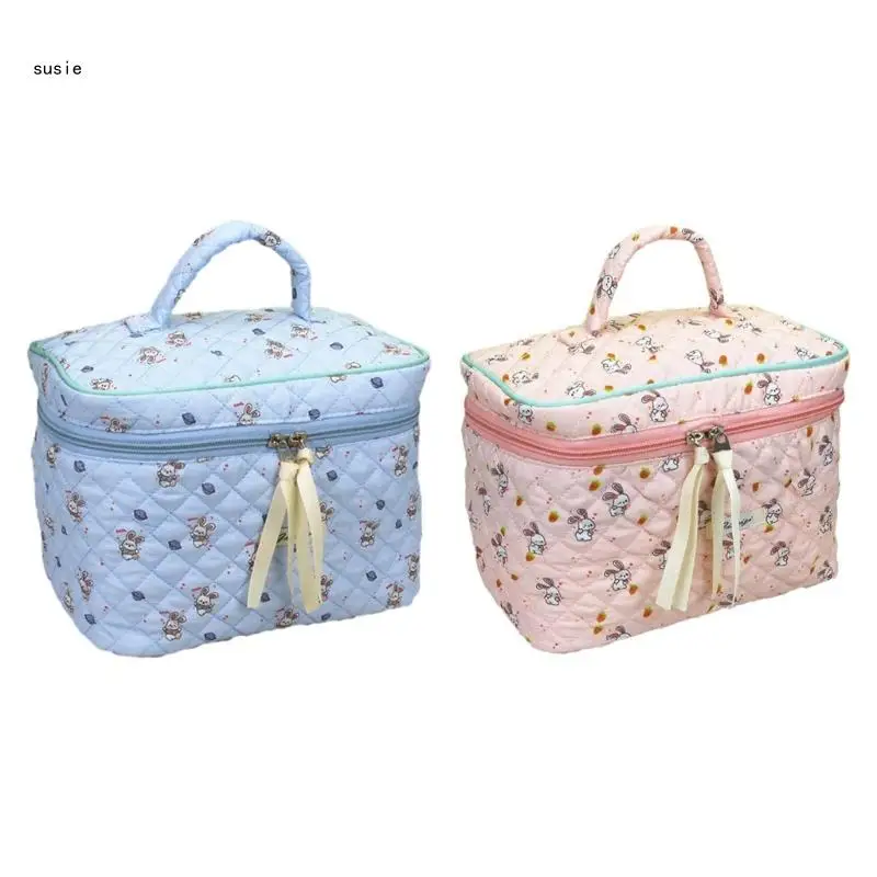 

X7YA Korean Quilted Cosmetic Storage Fashionable Floral Handbag