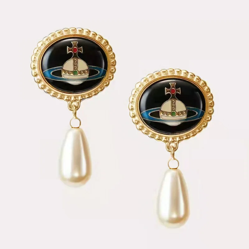 

ARADOO Fashion Enamel Pearl Vintage Court Style Planet Series Earrings