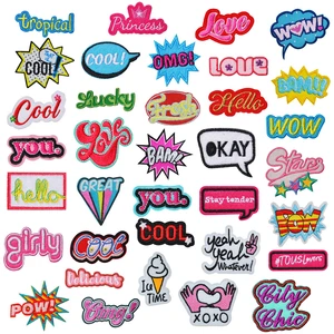 5Pcs Colorful Letters Embroideried Patches Cute Cartoon Words Iron on Patches for Clothes Punk Badges Cool Fashion Words Pattern