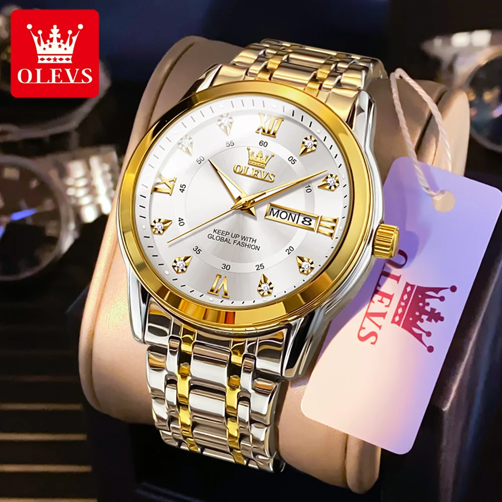 Классические простые кварцевые наручные часы OLEVS из нержавеющей стали, модные брендовые мужские часы со светящимися стрелками, мужские часы