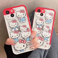 hello kitty cute cartoon phone cases for iphone 13 12 11 pro max xr xs max x 2022 girls anti drop transparent tpu cover