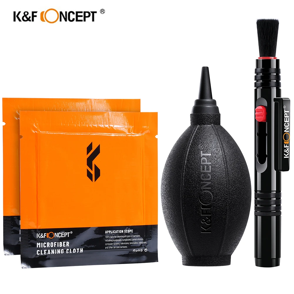 

K&F CONCEPT 4 In 1 Camera Cleaning Kits With Air Blowing And Cleaning Pen And Vacuum Cleaning Cloth*2 For Camera Lenses Filters