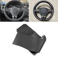 black perforated leather cover for vw golf 6 jetta mk6 tiguan passat b7 cc touran magotan hand sewing steering wheel cover trim
