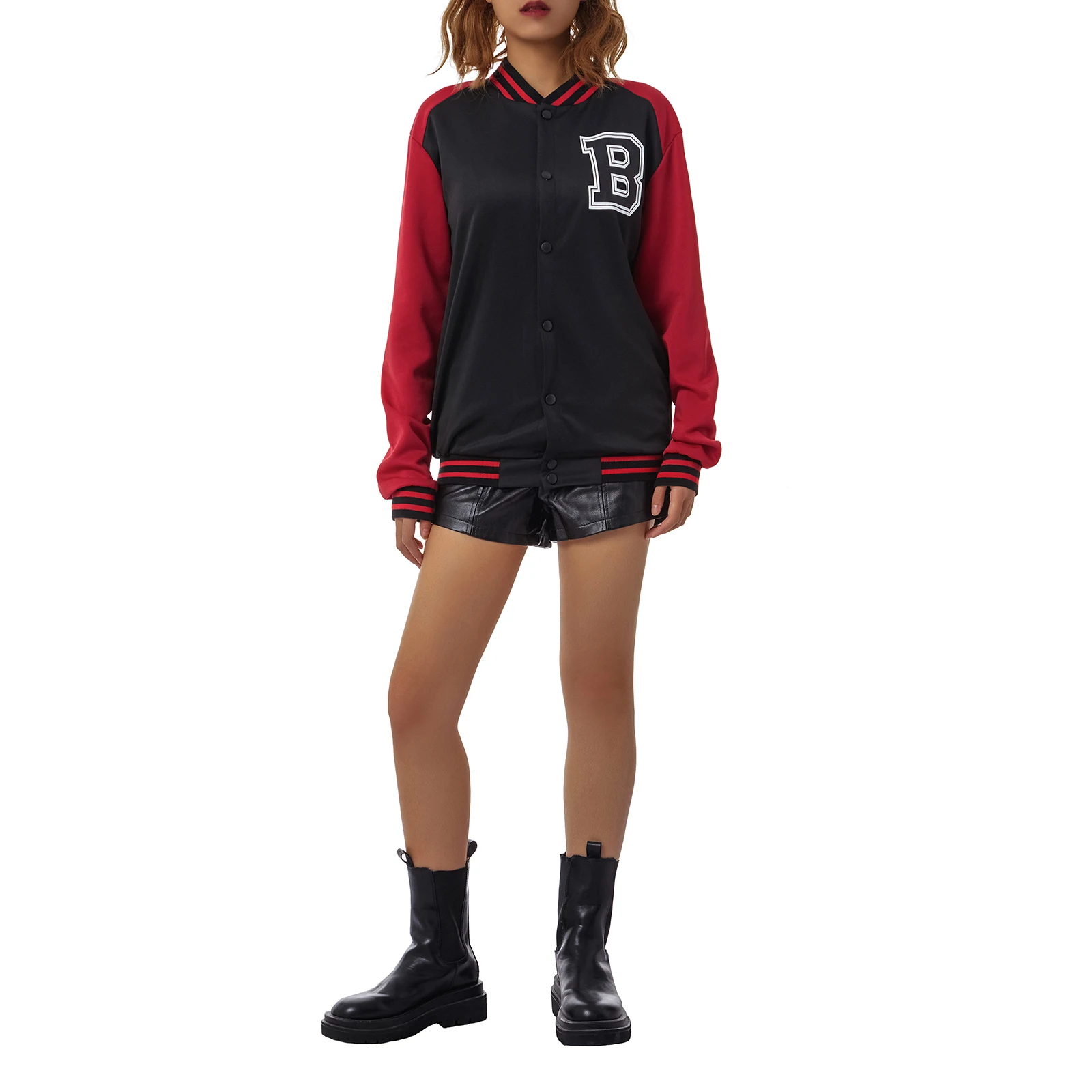 

Fashion Women Coat Letter Print Baseball Uniform Stand Collar Long Sleeve Jacket Single-Breasted Blouse Spring Clothes