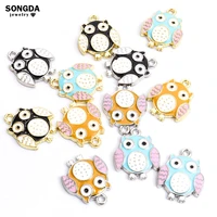 10pcs fashion enamel owl charm colorful cute animal nighthawk pendant for necklaces earring making diy craft material