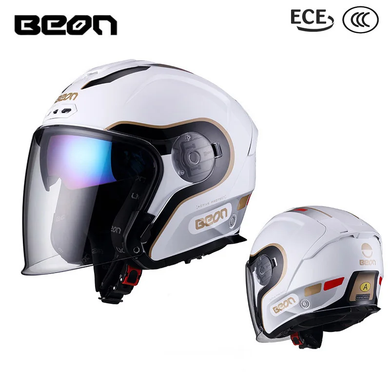 Мужской и Женский мотоциклетный шлем BEON 3/4 с двумя линзами Notocross полулицевой для