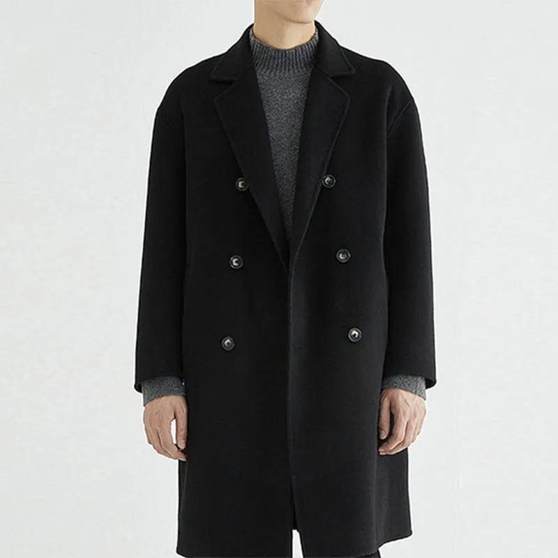 

Двубортный шерстяной Тренч, длинное пальто, Мужская корейская модная трендовая элегантная одежда для джентльменов, ветровка на осень и зим...