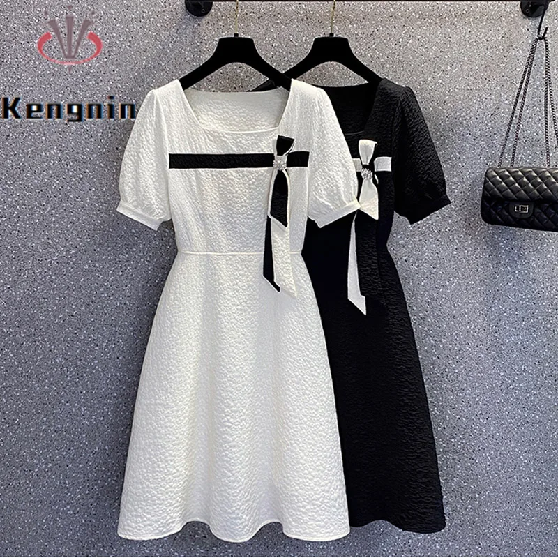 

French Style Women's Dresses 2023 Summer Dress Deigner U-Collar Lady Vestidos Plus Size 5XL Loose Female Robe Clothing KE3474
