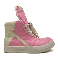 rmk owews high quality woman shoes pink leather fashion sports leisure heightened round toe sneakers trend single boots top