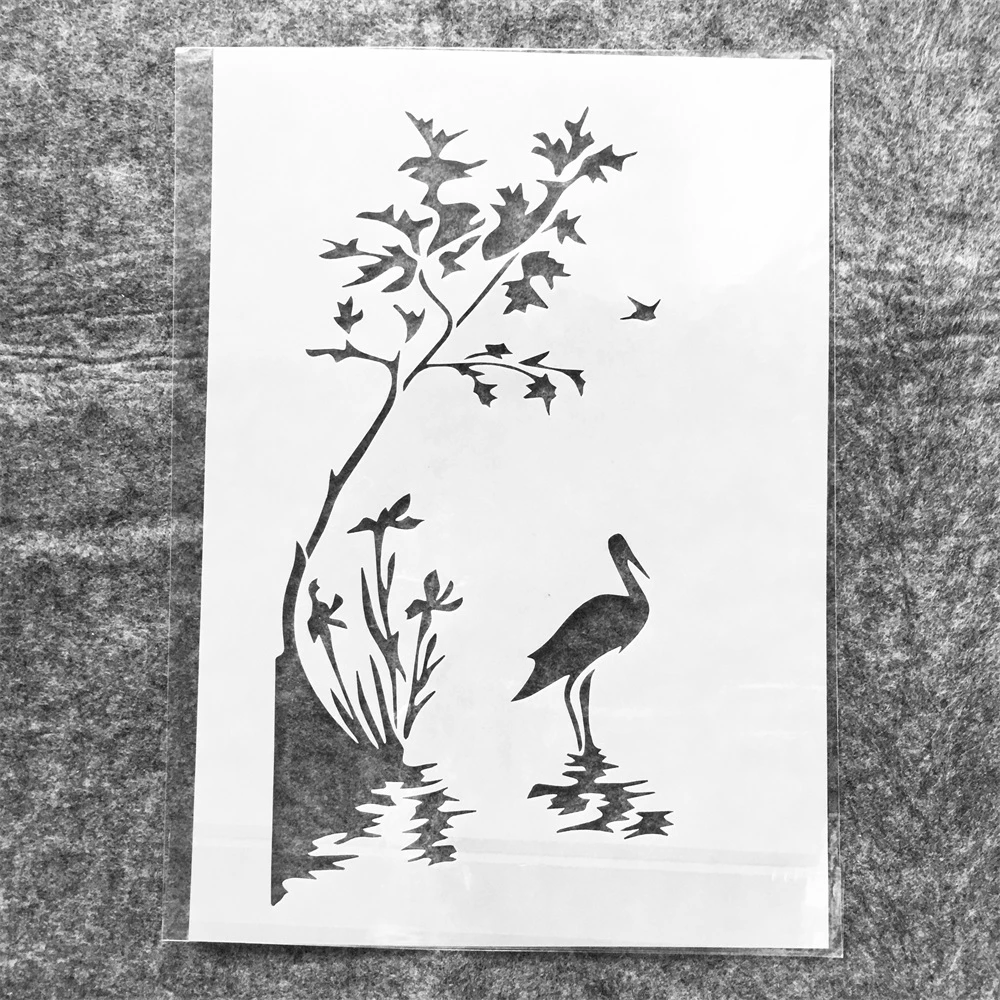 

A4 29cm Crane Lake Tree DIY Layering Stencils Wall Painting Scrapbook Coloring Embossing Album Decorative Template