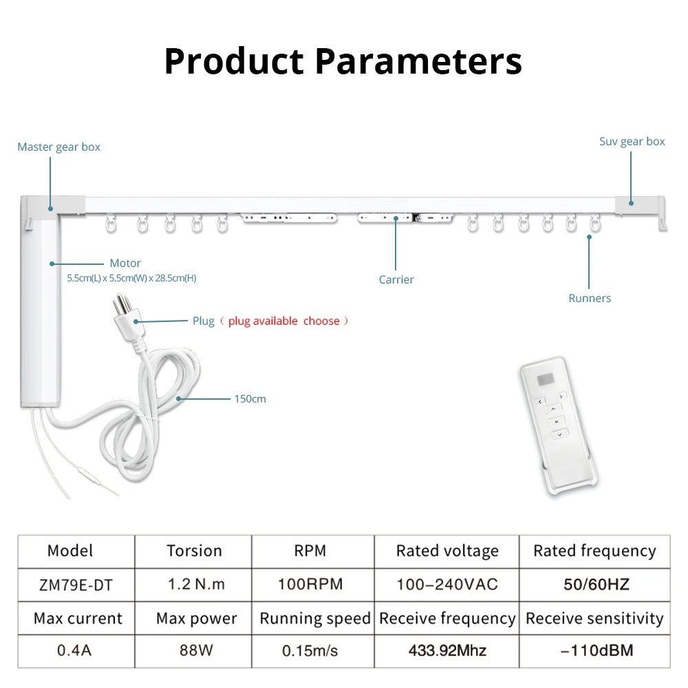 Zemismart WiFi Curtain Motor Tuya Smart Life Customized Electric Curtains Track with RF Remote Alexa Echo Yandex Alice Voice
