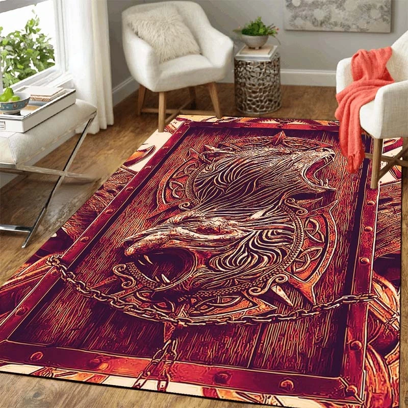 

Viking Odin Wolf Rug Viking Norse Mythology Large Area Rugs Comfortable Carpet Rugs for Bedroom Printed Mat Bedroom Decor Carpet