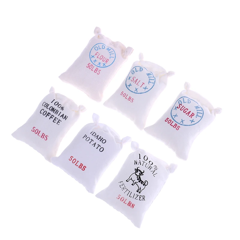 

New Arrival 6pcs/Set 1/12 Scale Dollhouse Miniature kitchen Food 6 Bags of Sugar Flour Salt Potato Pacage