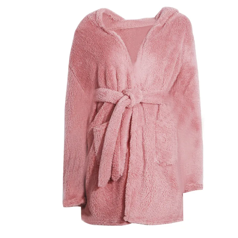 

Милые халаты с капюшоном с кроличьими ушками, Пижама для женщин, зимний фланелевый Халат, мягкий теплый халат, пижама с карманами, повседнев...
