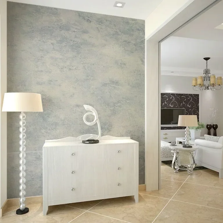 Простые цементные обои из нетканого материала в крапинку спальня гостиная диван