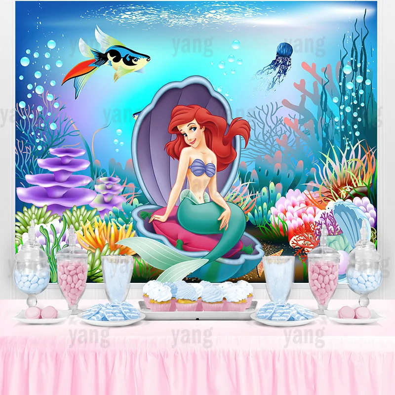 

Disney Princess Wedding Castle Little Mermaid Ariel Bubble Undersea Shell Backdrop Girls Birthday Party Baby Shower Banner Disne