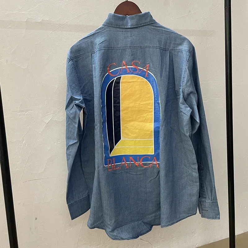 

Женская джинсовая рубашка с длинным рукавом, из натурального хлопка