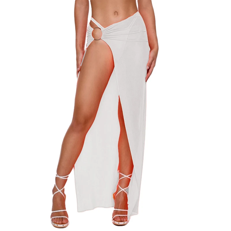 Летняя Новинка Женская длинная саронг сетчатая пляжная юбка однотонный чехол