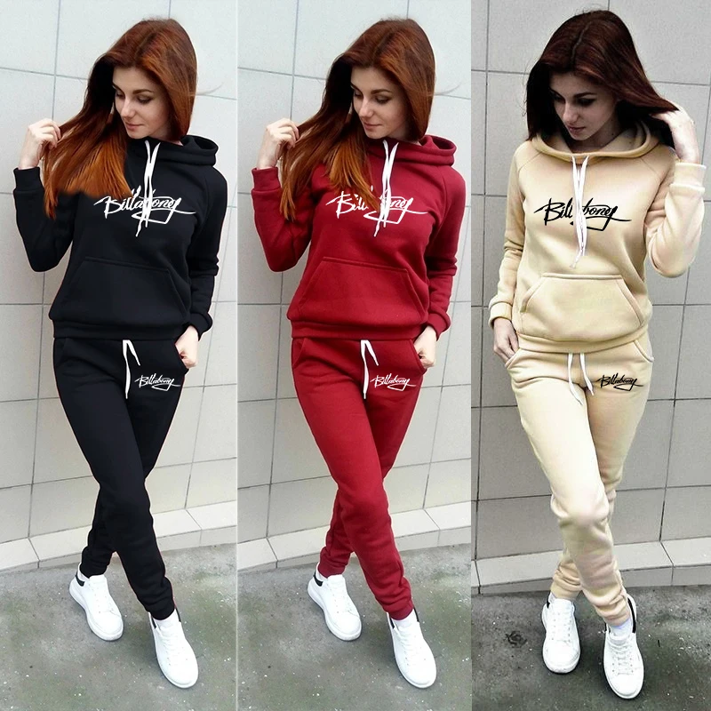 

Spring Hoodie Set Jogging Women Hoodies Pants Printed Sportswear Suits Thicken Warm Ladies Girls Hoodie Sets Tracksuits