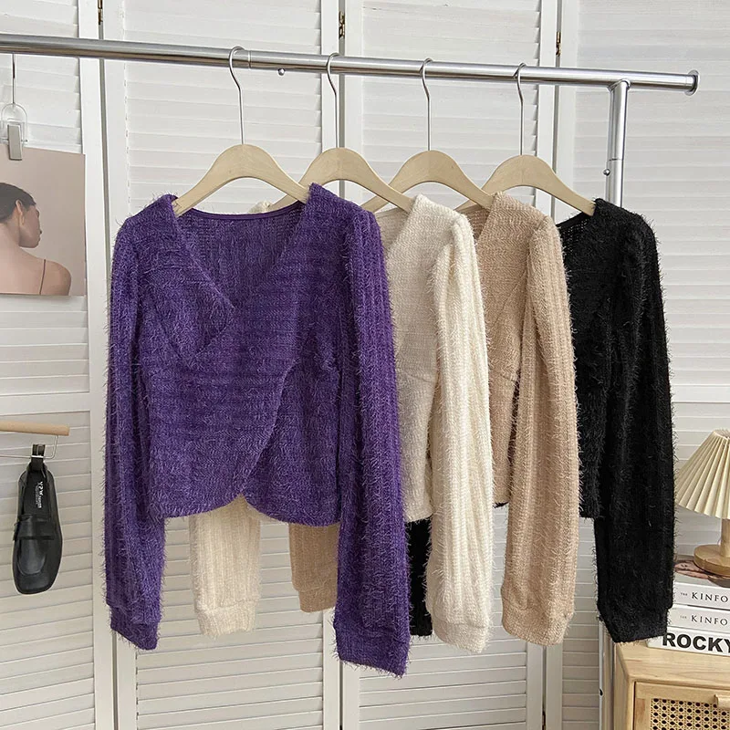 

Korean Chic Blouse Y2k Shirts Women Puff Sleeve Shirt Crop Tops Female Casual Ladies Blouses Irregular V-Neck Blusa Dropshipping