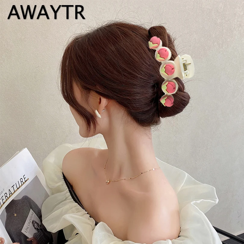 

Женская заколка для волос AWAYTR, с жемчужинами и цветами, летняя шпилька для волос в виде акулы, аксессуары для волос с когтями, 2022