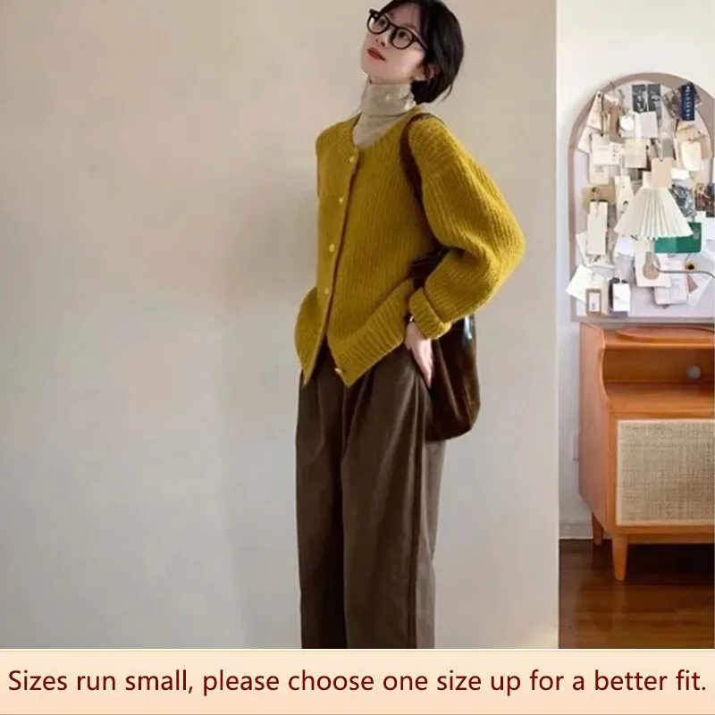 Винтажный утепленный свитер кардиган Женская осенне-зимняя Свободная верхняя