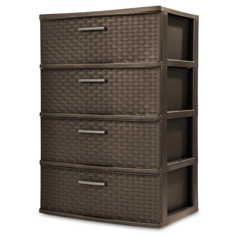 Plastic 4 Drawer Wide Weave Tower Cement Home Storage