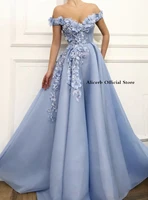 sexy off shoulder tulle prom dresses women formal party night long light blue appliqus elegant evening gowns custom made