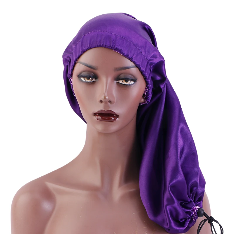 

Lady Long Oversized Elastic Satin Bonnet Sleeping Cap with Wide Stretch Ties Long Hair Care Cap Breathable Turban Sleep Headwear