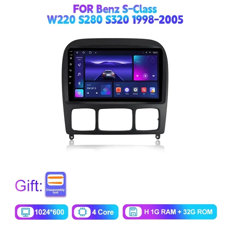 

Автомагнитола на Android 12 для Benz S-Class W220 S280 S320 1998-2005, мультимедийный видеоплеер с GPS, 4G, Авторадио для Carplay, головное устройство QLED